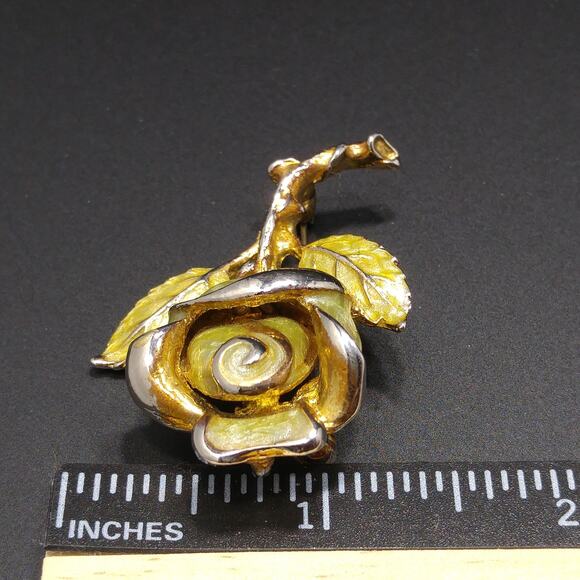 Vintage 1960s Rose Enamel Brooch & Pendant, Gold Plated - Picture 7 of 10